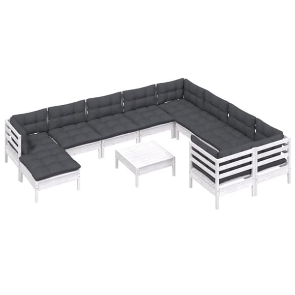 vidaXL Hagesofagruppe med puter 11 deler hvit heltre furu