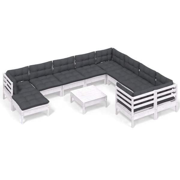 vidaXL Hagesofagruppe med puter 11 deler hvit heltre furu
