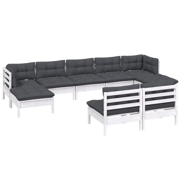vidaXL Hagesofagruppe med puter 9 deler hvit heltre furu