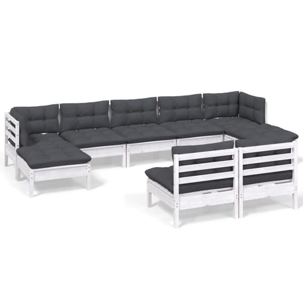 vidaXL Hagesofagruppe med puter 9 deler hvit heltre furu