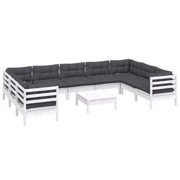 vidaXL Hagesofagruppe med puter 10 deler hvit heltre furu