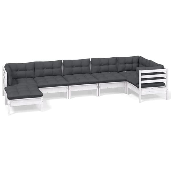 vidaXL Hagesofagruppe med puter 7 deler hvit heltre furu