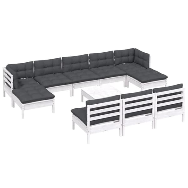 vidaXL Hagesofagruppe med puter 11 deler hvit heltre furu
