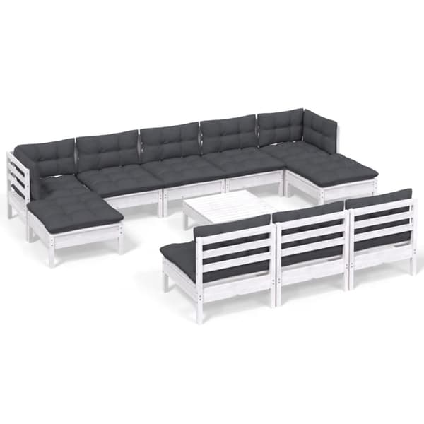 vidaXL Hagesofagruppe med puter 11 deler hvit heltre furu