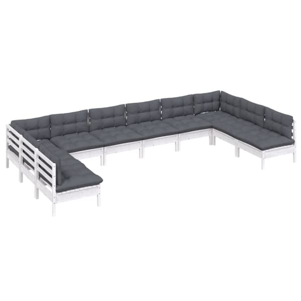 vidaXL Hagesofagruppe med puter 10 deler hvit heltre furu