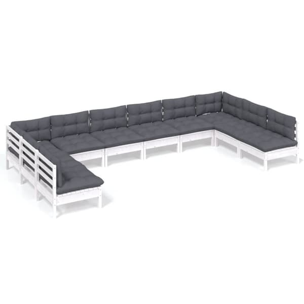 vidaXL Hagesofagruppe med puter 10 deler hvit heltre furu