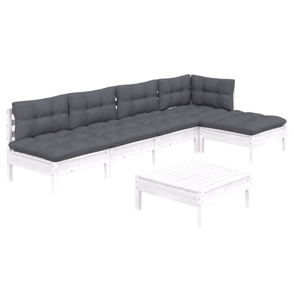 vidaXL Hagesofagruppe med puter 6 deler furu hvit
