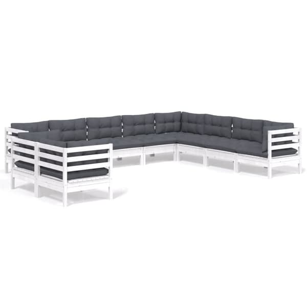 vidaXL Hagesofagruppe med puter 10 deler hvit heltre furu