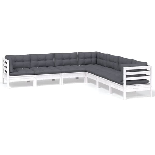 vidaXL Hagesofagruppe med puter 7 deler hvit heltre furu