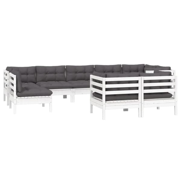 vidaXL Hagesofagruppe med puter 9 deler hvit heltre furu