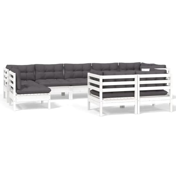 vidaXL Hagesofagruppe med puter 9 deler hvit heltre furu