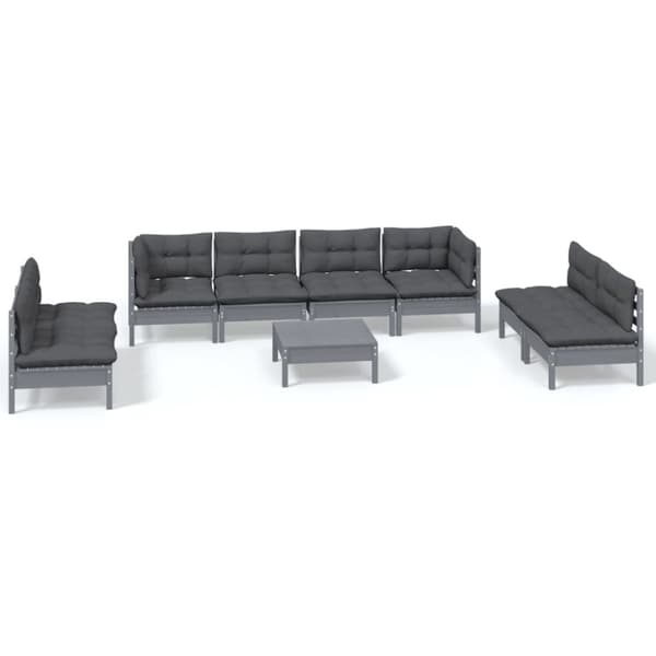 vidaXL Hagesofagruppe med puter 9 deler heltre furu