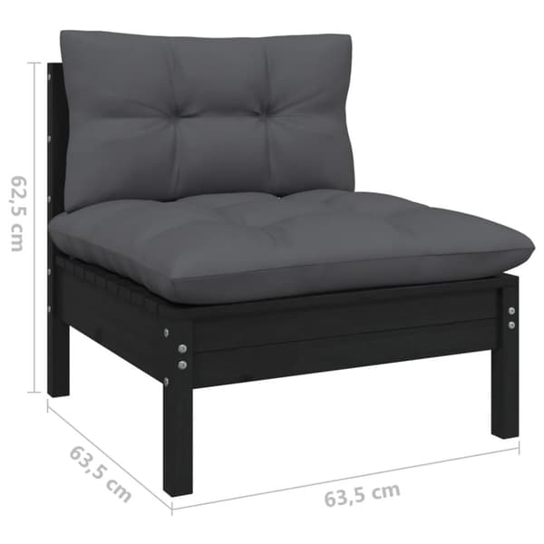 vidaXL Loungegrupp för trädgården med dynor 11 delar svart massiv furu