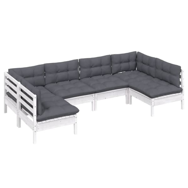 vidaXL Hagesofagruppe med puter 6 deler hvit heltre furu