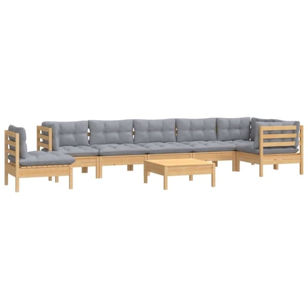 vidaXL Loungegrupp med dynor 9 delar grå furu