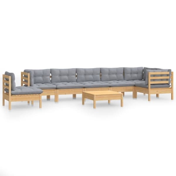 vidaXL Loungegrupp med dynor 9 delar grå furu