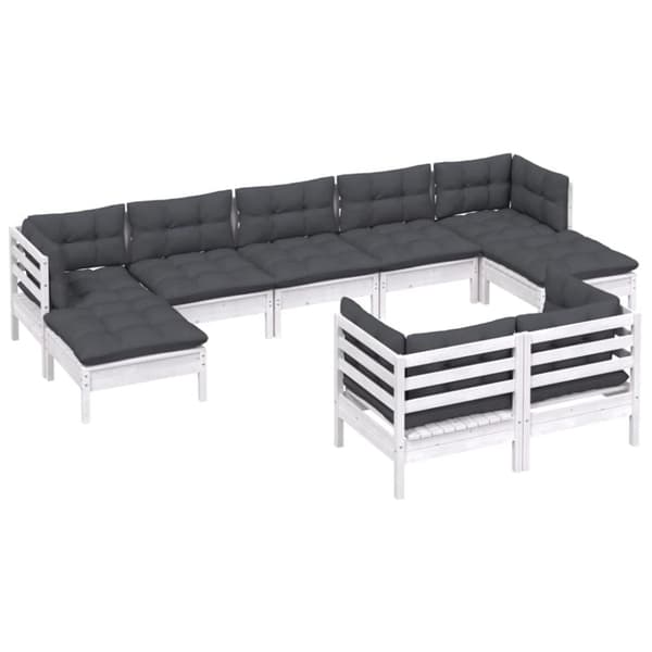 vidaXL Hagesofagruppe med puter 9 deler hvit heltre furu