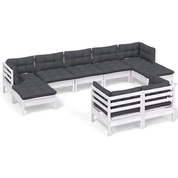 vidaXL Hagesofagruppe med puter 9 deler hvit heltre furu
