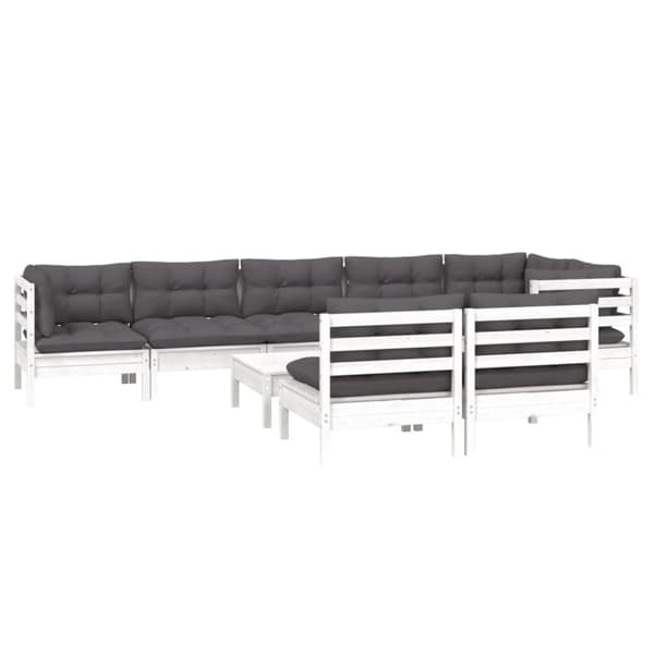 vidaXL Hagesofagruppe med puter 9 deler hvit heltre furu