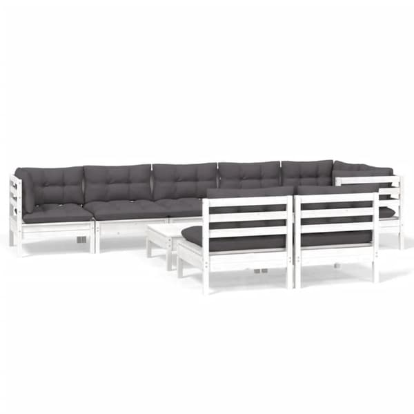 vidaXL Hagesofagruppe med puter 9 deler hvit heltre furu