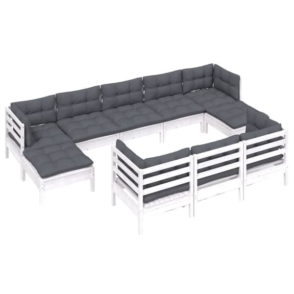vidaXL Hagesofagruppe med puter 10 deler hvit heltre furu