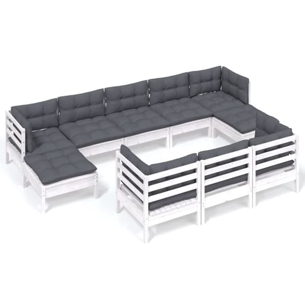 vidaXL Hagesofagruppe med puter 10 deler hvit heltre furu