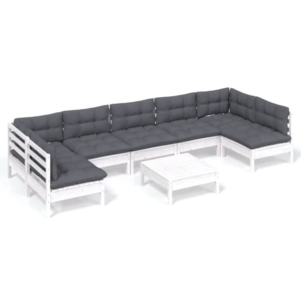 vidaXL Hagesofagruppe med puter 8 deler hvit heltre furu