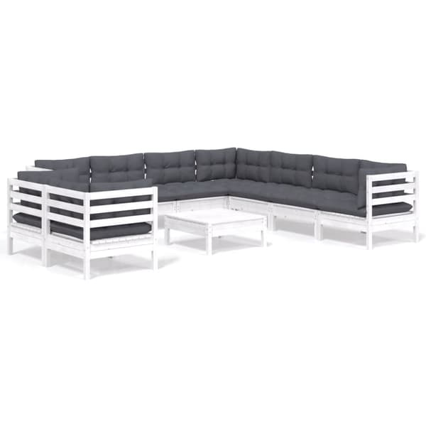 vidaXL Hagesofagruppe med puter 10 deler hvit heltre furu
