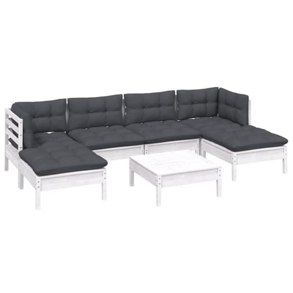 vidaXL Hagesofagruppe med puter 7 deler furu hvit