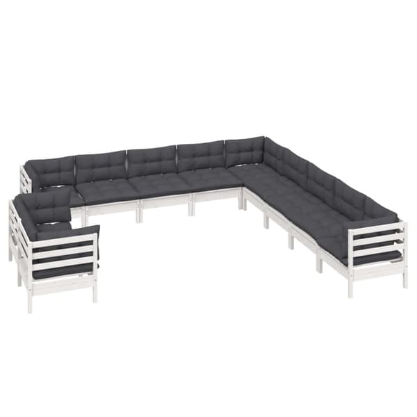 vidaXL Hagesofagruppe med puter 11 deler hvit heltre furu