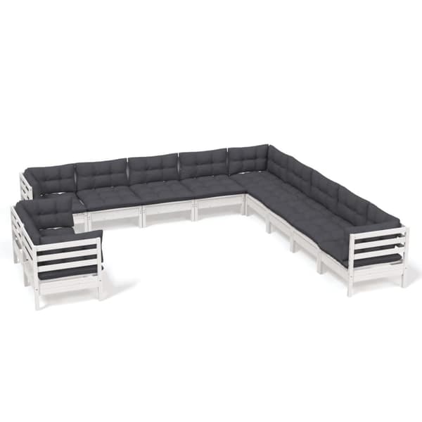 vidaXL Hagesofagruppe med puter 11 deler hvit heltre furu