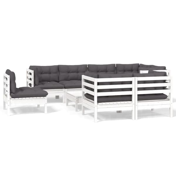 vidaXL Hagesofagruppe med puter 9 deler hvit heltre furu