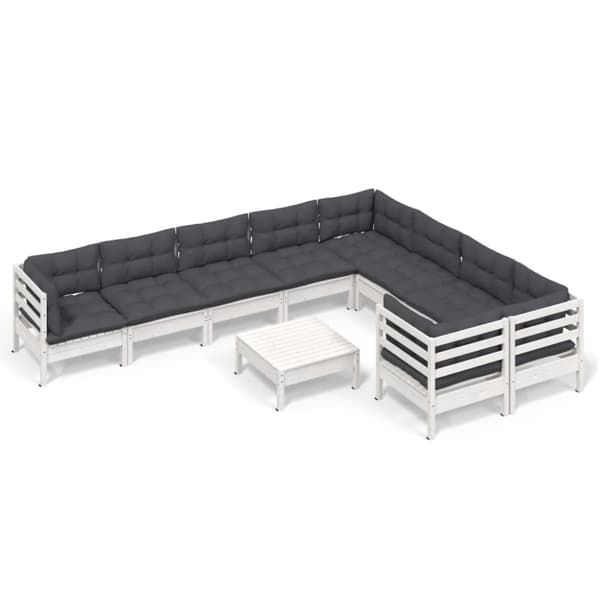 vidaXL Hagesofagruppe med puter 10 deler hvit heltre furu