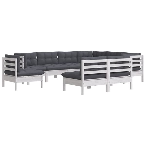 vidaXL Hagesofagruppe med puter 9 deler hvit heltre furu