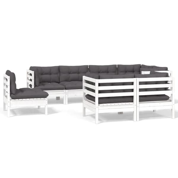 vidaXL Hagesofagruppe med puter 8 deler hvit heltre furu