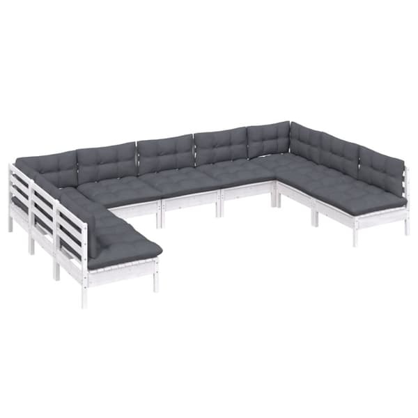 vidaXL Hagesofagruppe med puter 9 deler hvit heltre furu