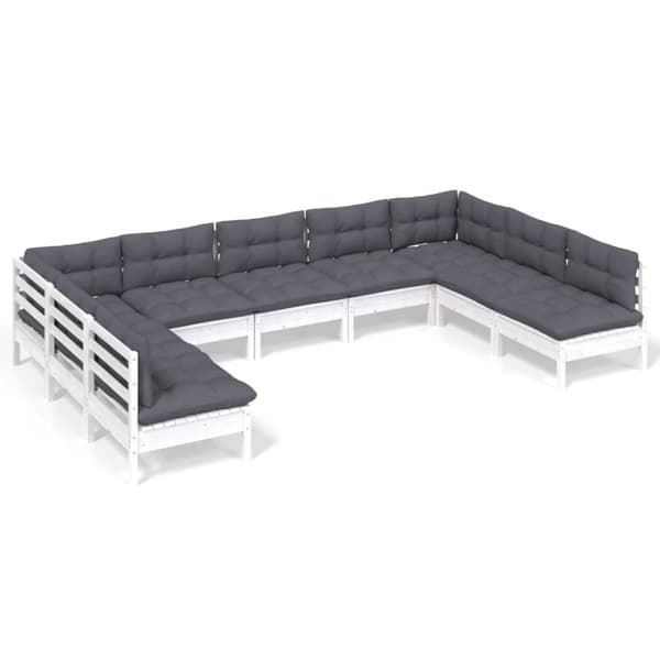 vidaXL Hagesofagruppe med puter 9 deler hvit heltre furu