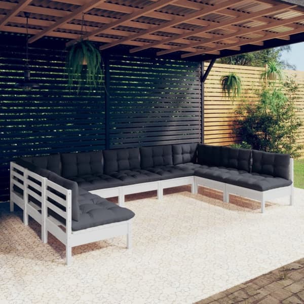 vidaXL Hagesofagruppe med puter 9 deler hvit heltre furu