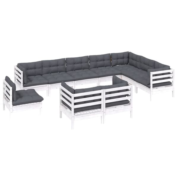 vidaXL Hagesofagruppe med puter 10 deler hvit heltre furu