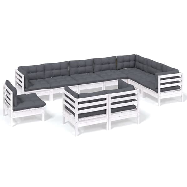 vidaXL Hagesofagruppe med puter 10 deler hvit heltre furu