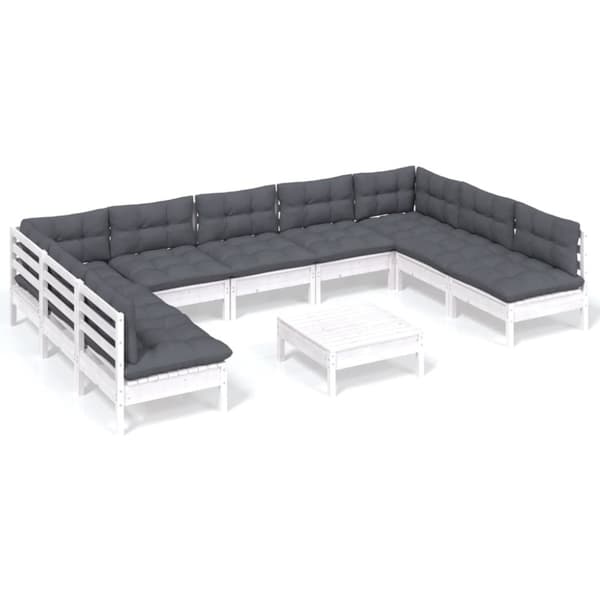 vidaXL Hagesofagruppe med puter 10 deler hvit heltre furu