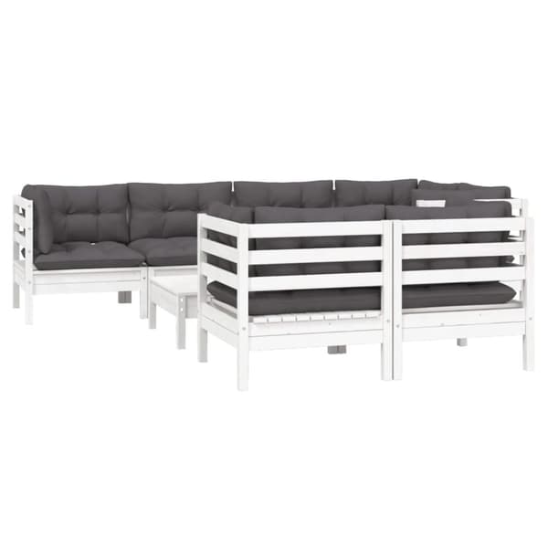 vidaXL Hagesofagruppe med puter 8 deler hvit heltre furu
