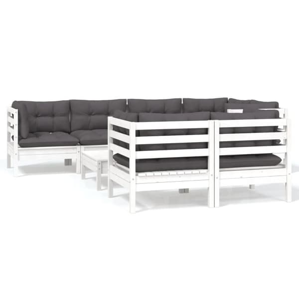 vidaXL Hagesofagruppe med puter 8 deler hvit heltre furu