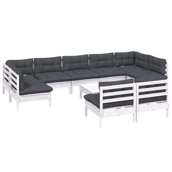 vidaXL Hagesofagruppe med puter 10 deler hvit heltre furu