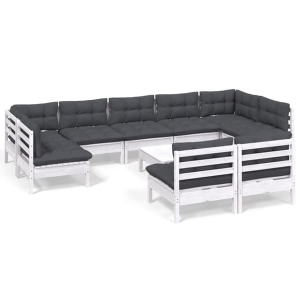 vidaXL Hagesofagruppe med puter 10 deler hvit heltre furu