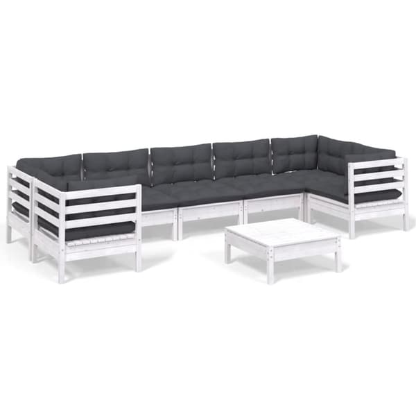vidaXL Hagesofagruppe med puter 8 deler furu hvit