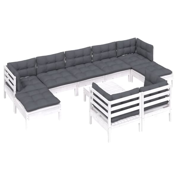 vidaXL Hagesofagruppe med puter 10 deler hvit heltre furu