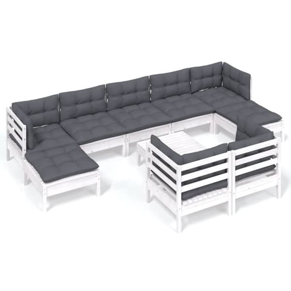 vidaXL Hagesofagruppe med puter 10 deler hvit heltre furu