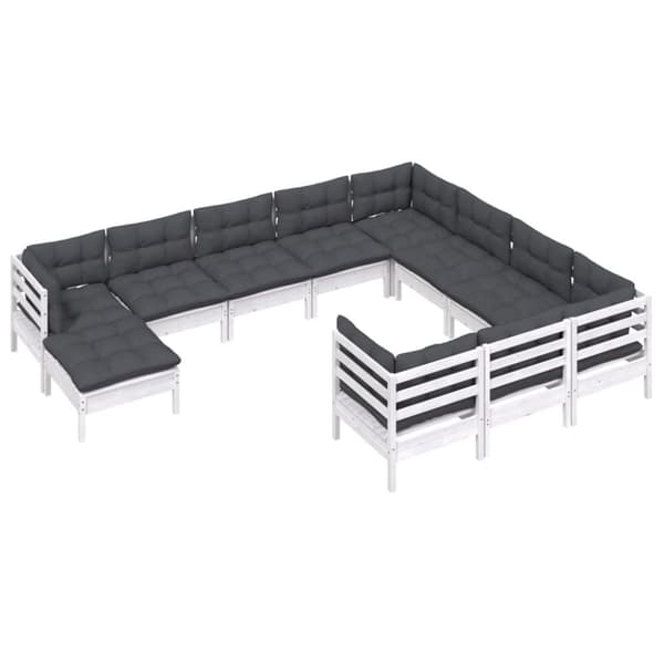 vidaXL Hagesofagruppe med puter 11 deler hvit heltre furu