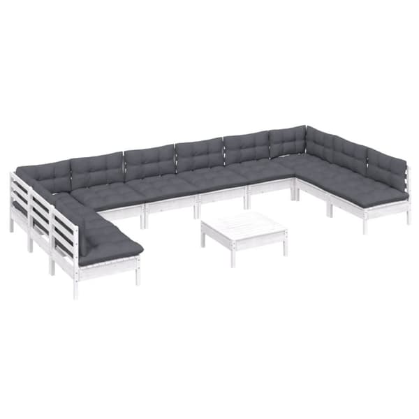 vidaXL Hagesofagruppe med puter 11 deler hvit heltre furu